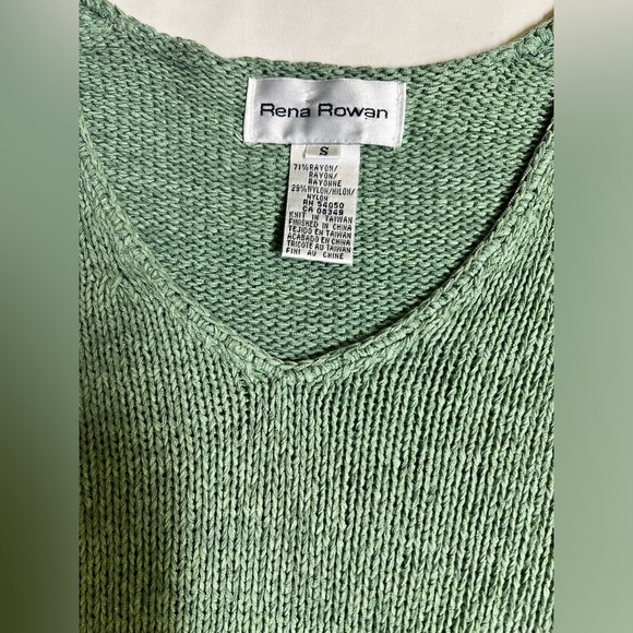 RENA ROWAN Moss green open weave V neck sweater size S. - Picture 9 of 12